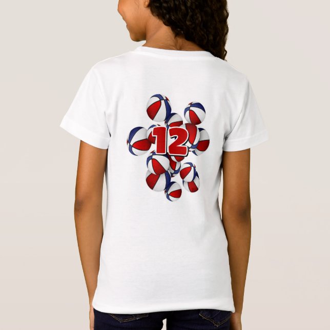 Rot-blaue Basketballbälle mit Jersey-Nummer T-Shirt (Rückseite)