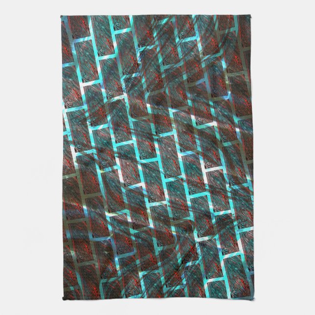 Rot blaue Flecken, Kratzer, Gitter oder Backstein  Geschirrtuch (Vertikal)