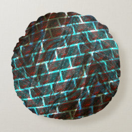 Rot blaue Flecken, Kratzer, Gitter oder Backstein Rundes Kissen