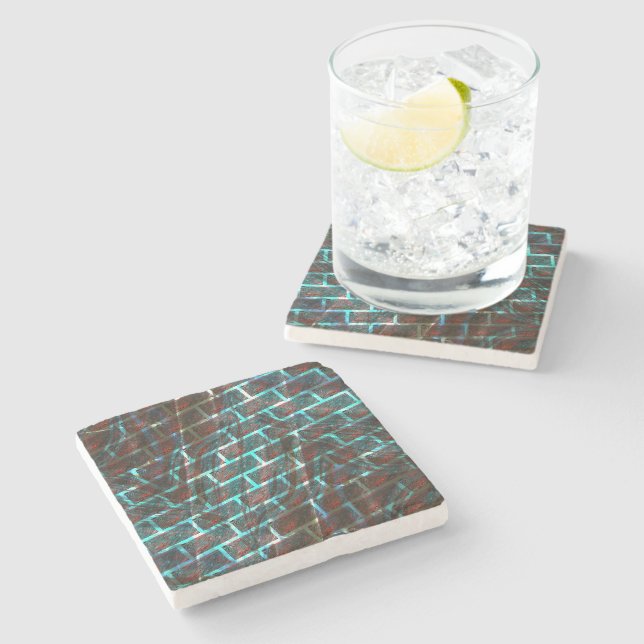 Rot blaue Flecken, Kratzer, Gitter oder Backstein  Steinuntersetzer (Seitenansicht)