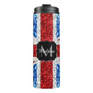 Rot-blaue Glitzern, Monogram Thermosbecher