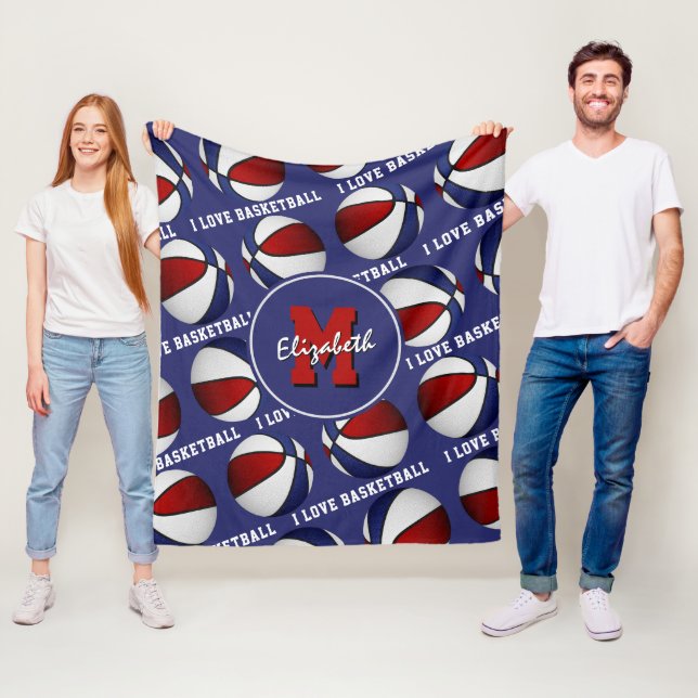 Rot blaue Mannschaftsfarben I Liebe Basketballmust Fleecedecke (Beispiel)