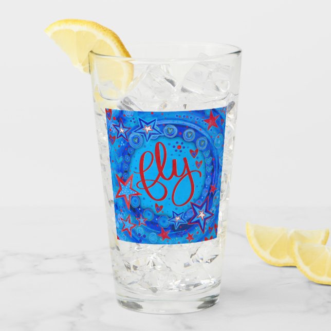 Rot-blaue Sterne Inspirierend Fly Glas (Vorderseite Ice)