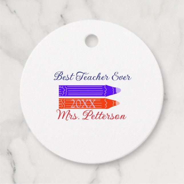 Rot-blaue Stifte, die die beste Lehrerin je geben, Geschenkanhänger (Vorderseite)