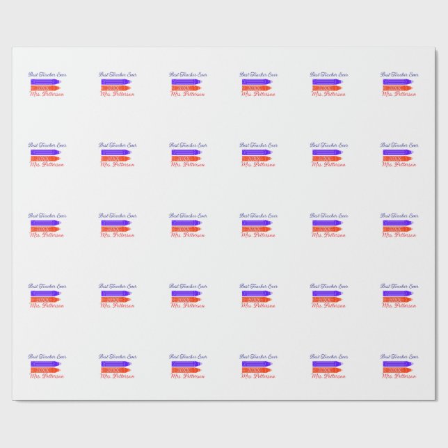 Rot-blaue Stifte, die die beste Lehrerin je geben, Geschenkpapier (Flach)