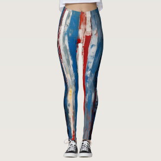 Rot-blaue weiß gestrichene vertikale Abstrakte Str Leggings