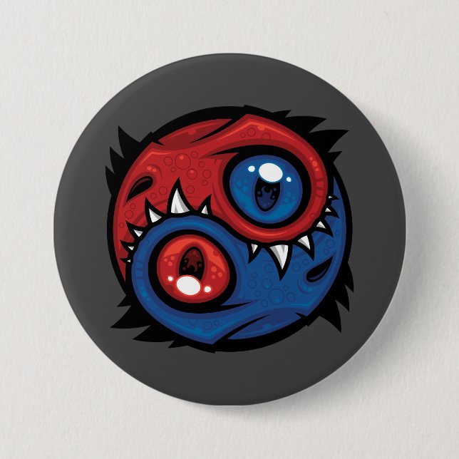 Rot-blaue Yin-Yang-Drachen Button (Vorderseite)