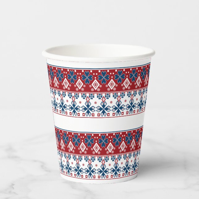 Rot-blaue Zierpapier-Tasse Pappbecher (Vorderseite)