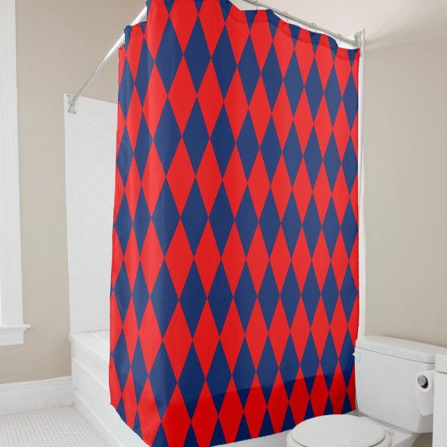 Rot-blaues Harlekin-Karomuster  Duschvorhang (Von Creator hochgeladen)