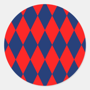 Rot-blaues Harlekin-Karomuster Runder Aufkleber