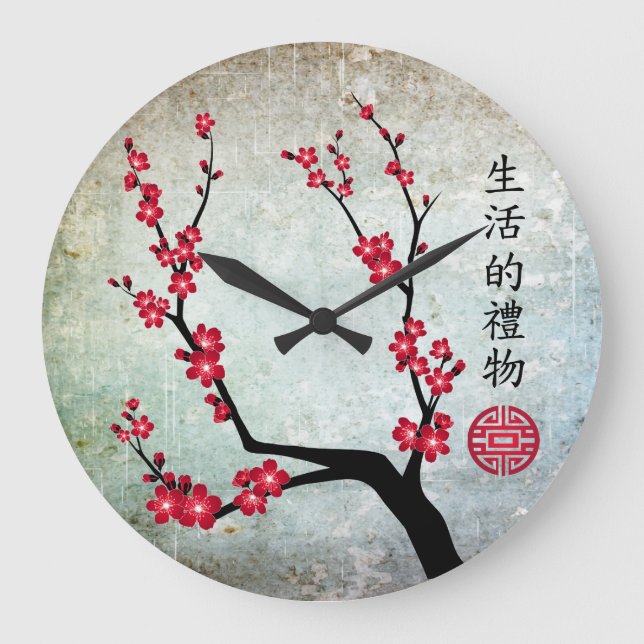 Rot Blossom "Gift of life" Rundwanduhr Große Wanduhr (Vorderseite)