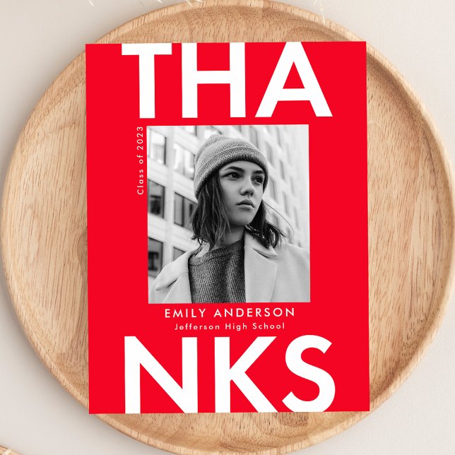 Rot | Bold Foto Abschluss Vielen Dank Postkarte (Von Creator hochgeladen)