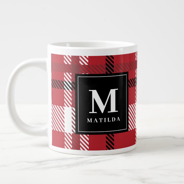Rot, Bordeaux und schwarzer Karo Weihnachten Jumbo-Tasse (Links)