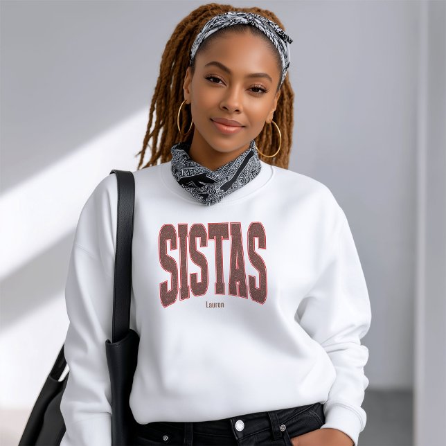 Rot + Braun Faux Glitter Varsity SISTAS Sweatshirt (Personalize with names, dates, locations or events)