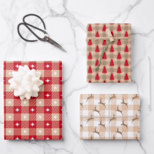 Rot-braun kariertes Land-Weihnachtsfest Geschenkpapier Set