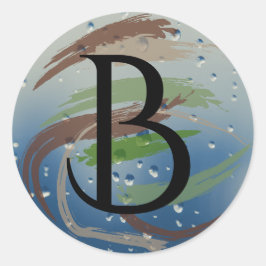 Rot, braun und Beige Pinselstriche B Monogramm Runder Aufkleber