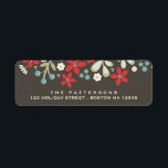 Rot | Brown Christmas Poinsettia Address Label<br><div class="desc">Vintage rote Poinsettien,  türkisblaue Beeren und Elfenbein-Blume schmücken dieses hübsche rot-mochafarbene Adressetikett. Ideal für Weihnachten oder die ganze Saison lang.</div>