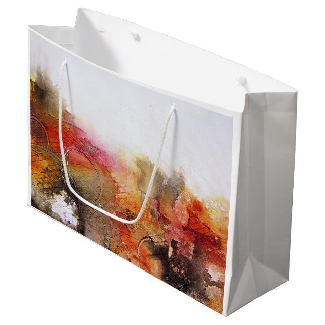 Rot Brown Orange Weiß Moderne Abstrakte Kunst Große Geschenktüte (Vorderseite Schrägansicht)