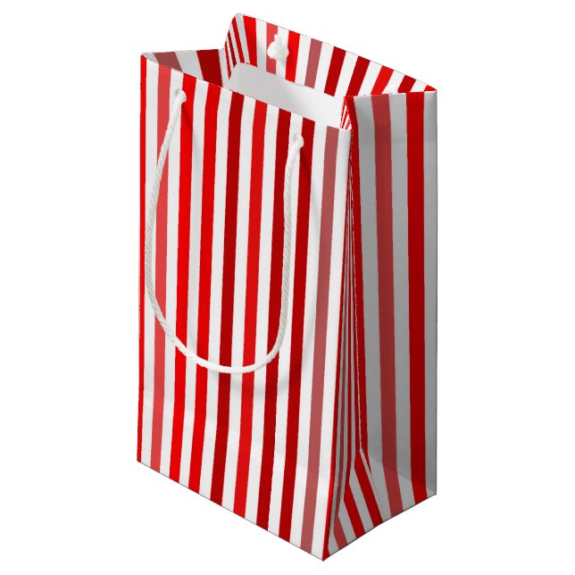 Rot, Burgund und weiße Streifen Kleine Geschenktüte (Vorderseite Schrägansicht)