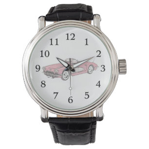 Rot Chevy Korvette Bleistift-Art-Illustration 1958 Armbanduhr