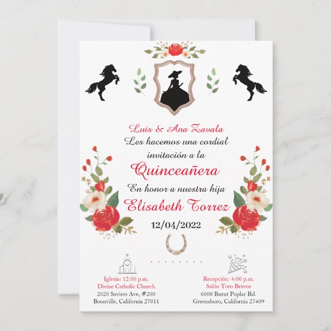 Rot, Cowgirl Western Einladung, Quinceanera Ranch (Vorderseite)