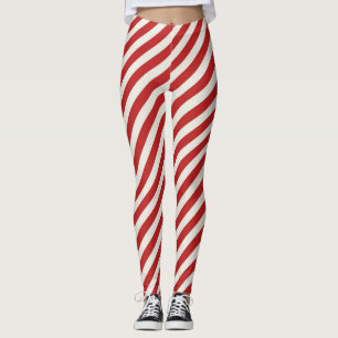 Rot & Creme Beige Weiß Streifen Weihnachten Urlaub Leggings