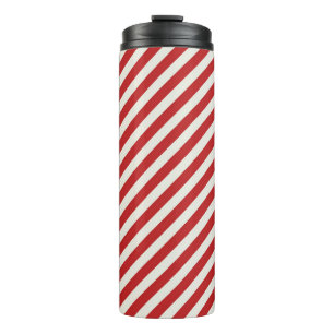 Rot & Creme Beige Weiß Streifen Weihnachten Urlaub Thermosbecher