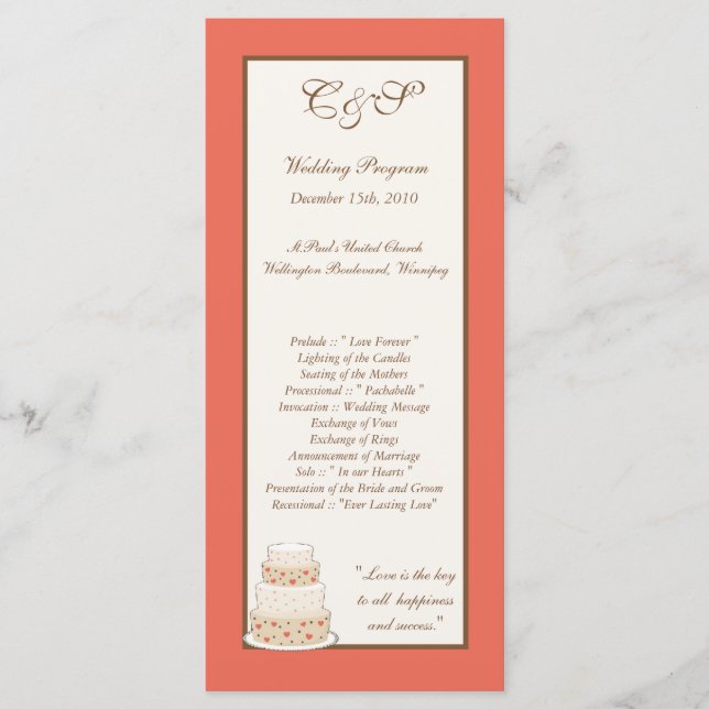 Rot-Creme-Hochzeitsprogramme Programm (Vorderseite)