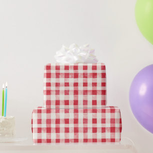 Rot Creme Kariert Streifen Geburtstag Geschenkpapier