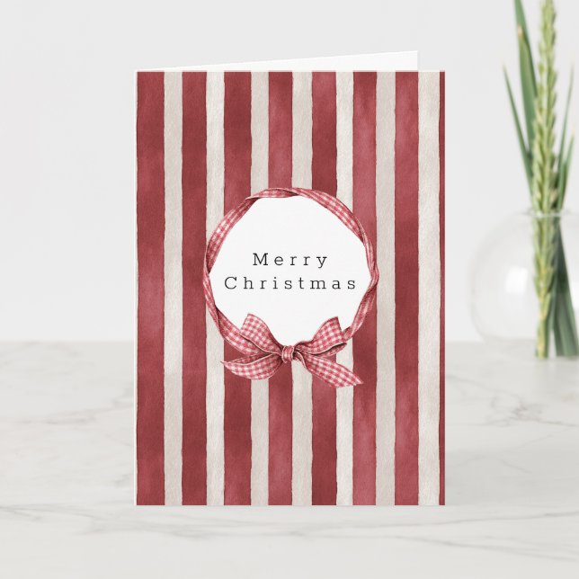Rot creme Streifen Schleife Weihnachten Karte (Vorderseite)