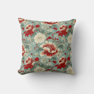 Rot, Creme und grüne Chinoiserie Kissen