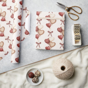 Rot Creme Weiße Herzen Schleifen Liebe Geschenkpapier
