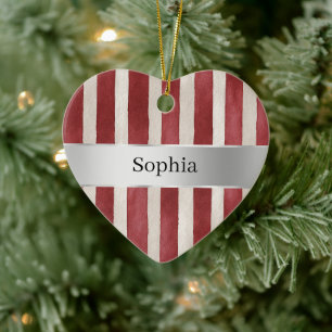 Rot Creme Weiße Streifen Silberband Weihnachten Keramik Ornament