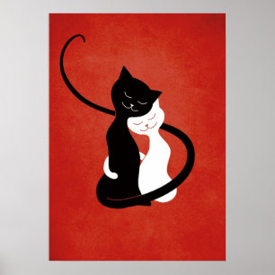 Rot, das Liebe-Katzen umarmt Poster