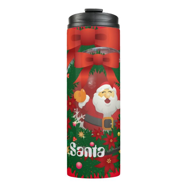 (Rot) Der Weihnachtsmann dankt Ihnen für ein Gesch Thermosbecher (Vorderseite)