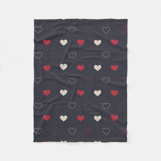 Rot & dunkles Herz Nahtloses Muster Cute Minimal Fleecedecke (Vorderseite)
