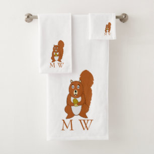 Rot Eichhörnchen Design Monogramm Badhandtuch Set