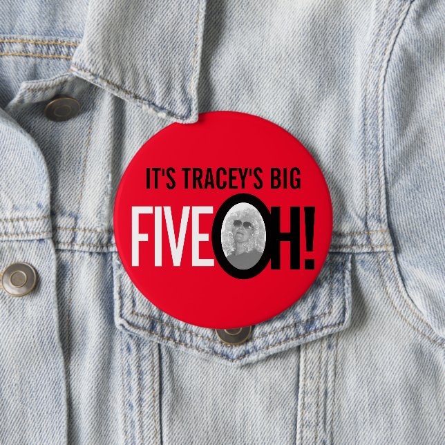 Rot ein schwarzer 50. Fünf OH! Foto fünfzigjährig Button (Beispiel)