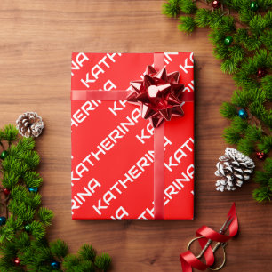 Rot einfarbig Klassischer weißer Name Geschenkpapier