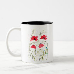 Rot-elegant Einfache Aquarellmohnblume Blume Zweifarbige Tasse