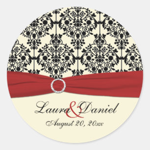 Rot, Elfenbein und schwarzer Damask 1,5", rundlich Runder Aufkleber