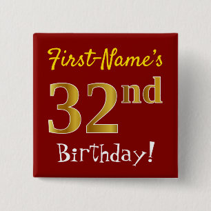 Rot, Falsches Gold 32. Geburtstag, mit individuell Button