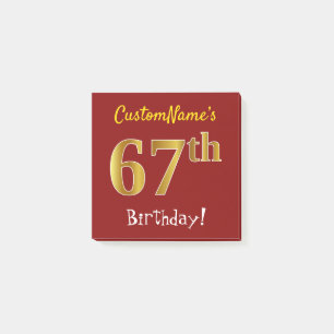 Rot, Falschgold 67. Geburtstag, mit individuellem Post-it Klebezettel