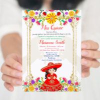 Rot farbenfroh mexikanische Flora Quinceñera Invit