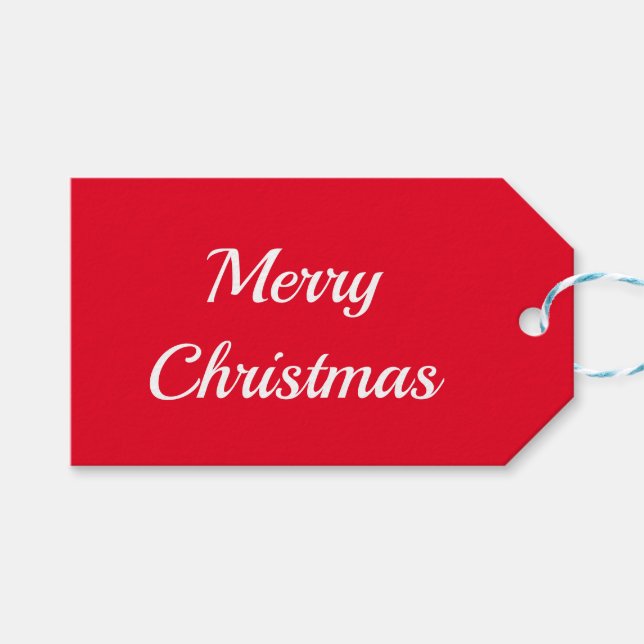 Rot fröhliche Weihnachten einfache minimale Gesche Geschenkanhänger (Vorderseite (Horizontal))