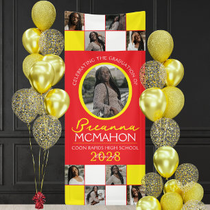 Rot & Gelb 9 Foto-Collage-Abschluss Vinyl Banner