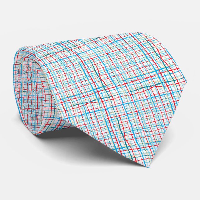 Rot, Gelb, Aqua Squiggly Lines Kariert Krawatte (Gerollt)