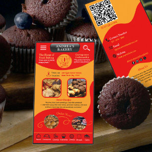 Rot Gelb Bäckerei Branding Logo QR Professional Visitenkarte