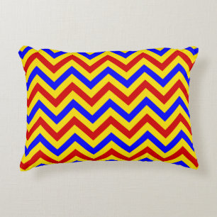Rot Gelb Blau Großes Chevron Zickzack-Muster Zierkissen