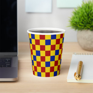 Rot Gelb Blau Kariertes Musterdesign  Pappbecher